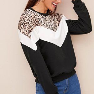 Leopard Print Contrast Colorblock Sweatshirt